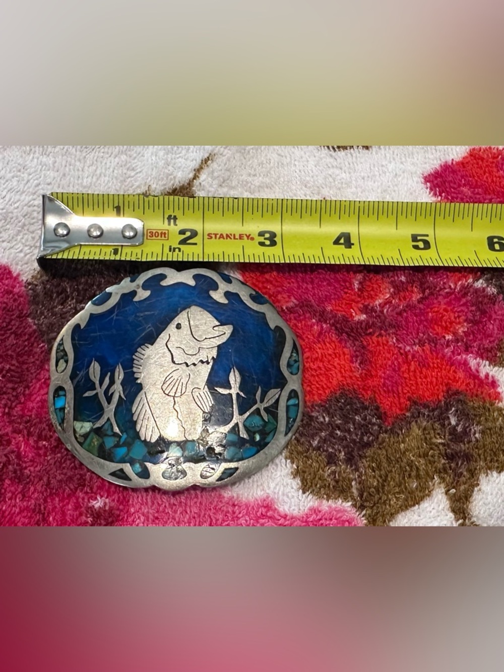 Vintage silver and tortoise fish belt buckle